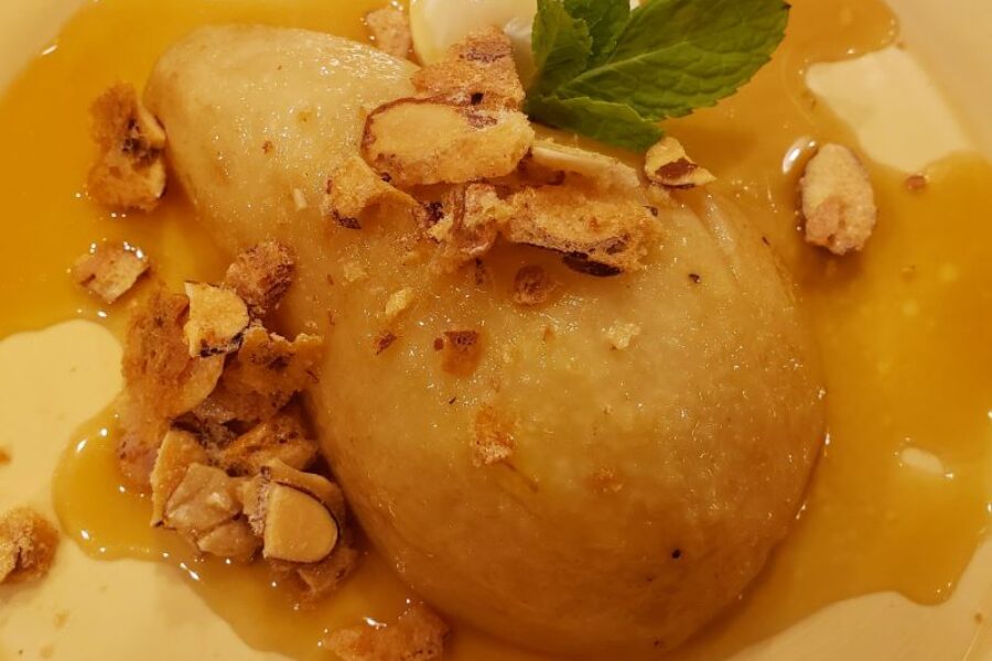 Amaretto Roasted Pears with Almond Crunch